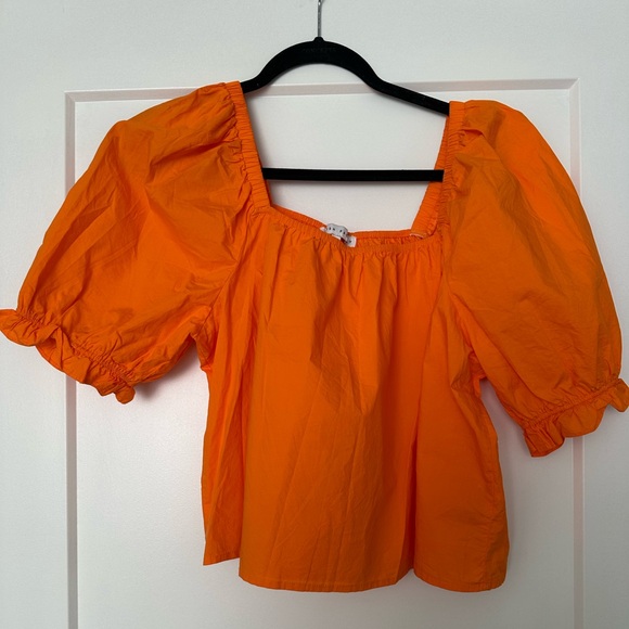 English Factory Vibrant Orange Puff Sleeve Blouse - Picture 1 of 5